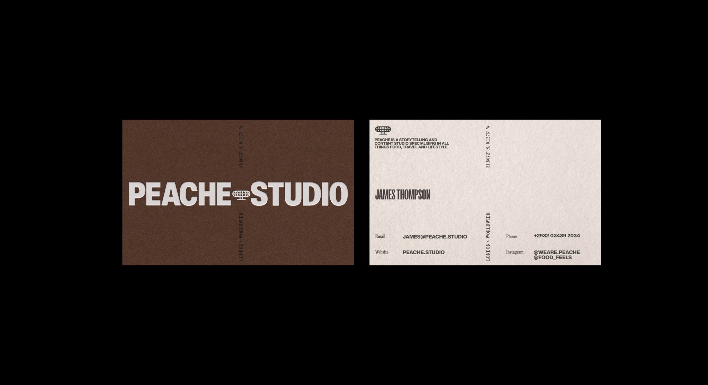 Peache Studio business card, front and back
