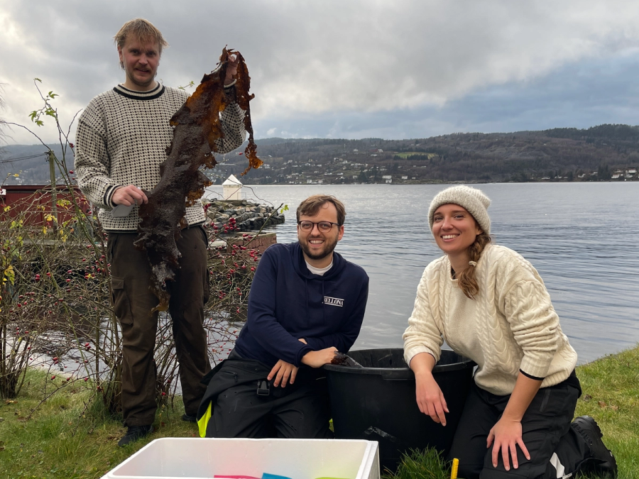 tre personer ved fjorden