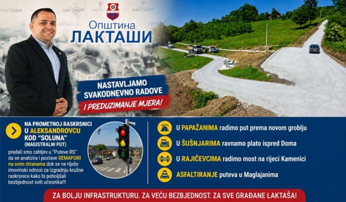 Miroslav Bojić: Novi infrastrukturni radovi širom Laktaša i mjere za veću bezbjednost saobraćaja