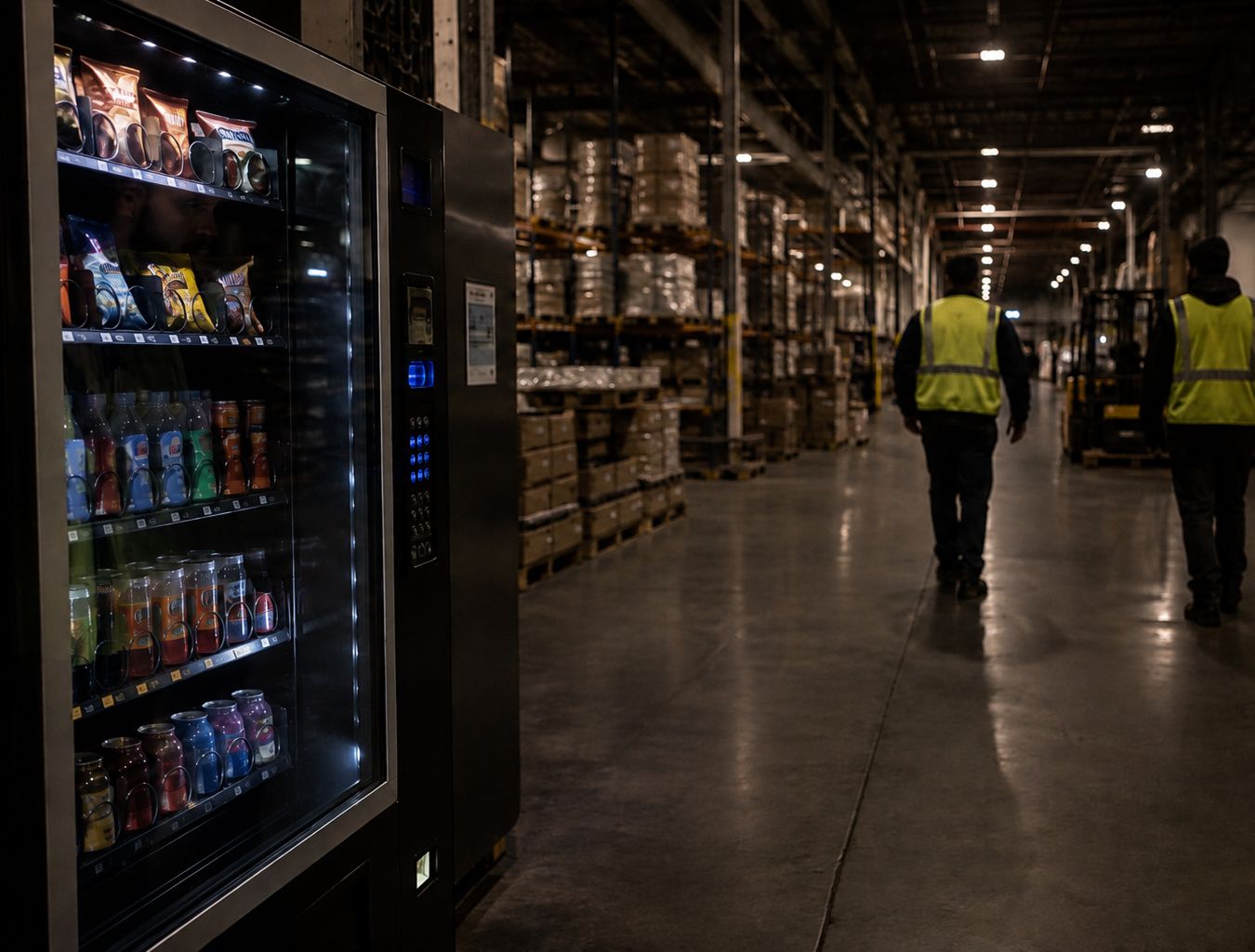Smart vending machines in a warehouse facility