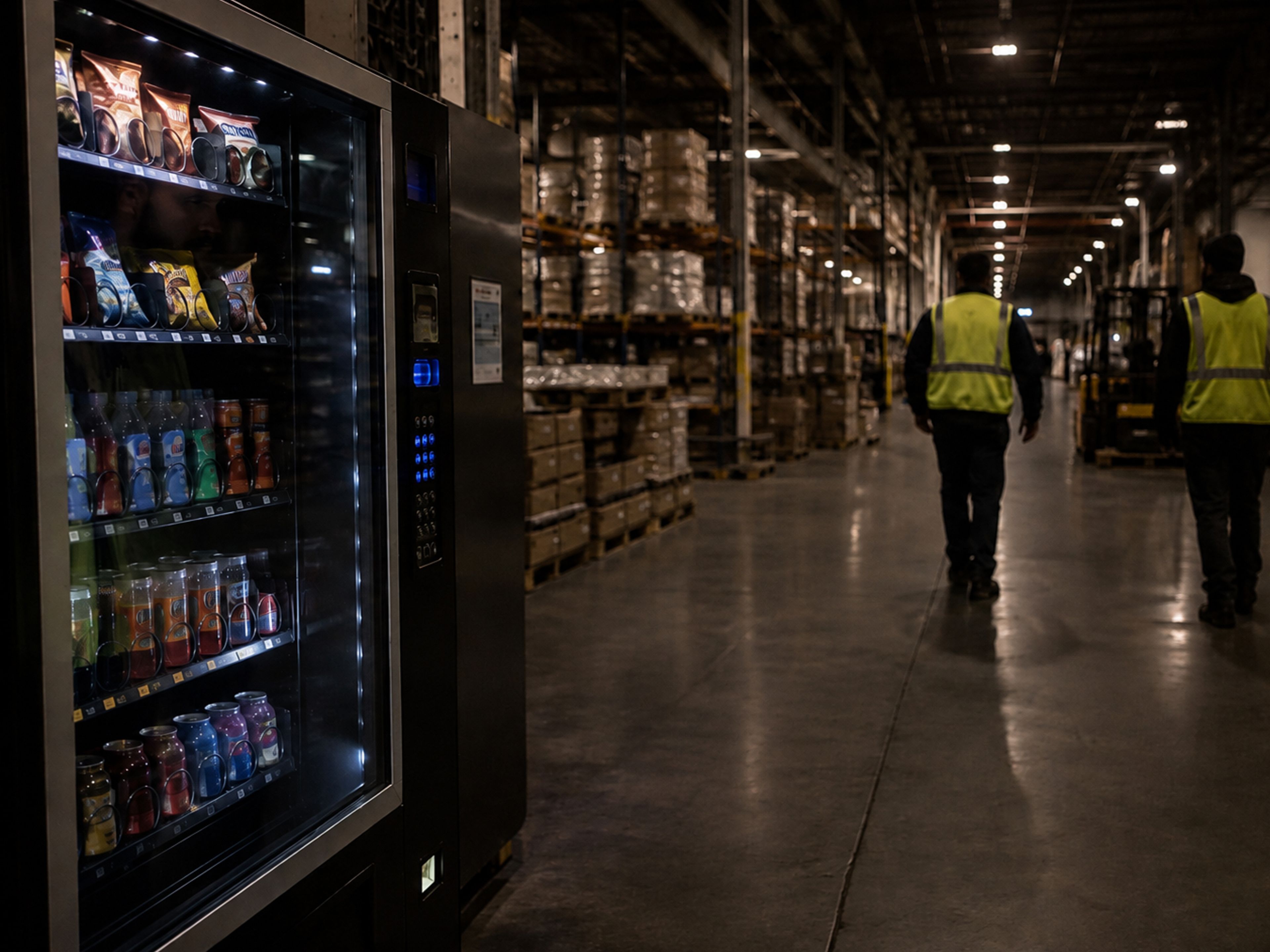 Smart vending machines in a warehouse facility
