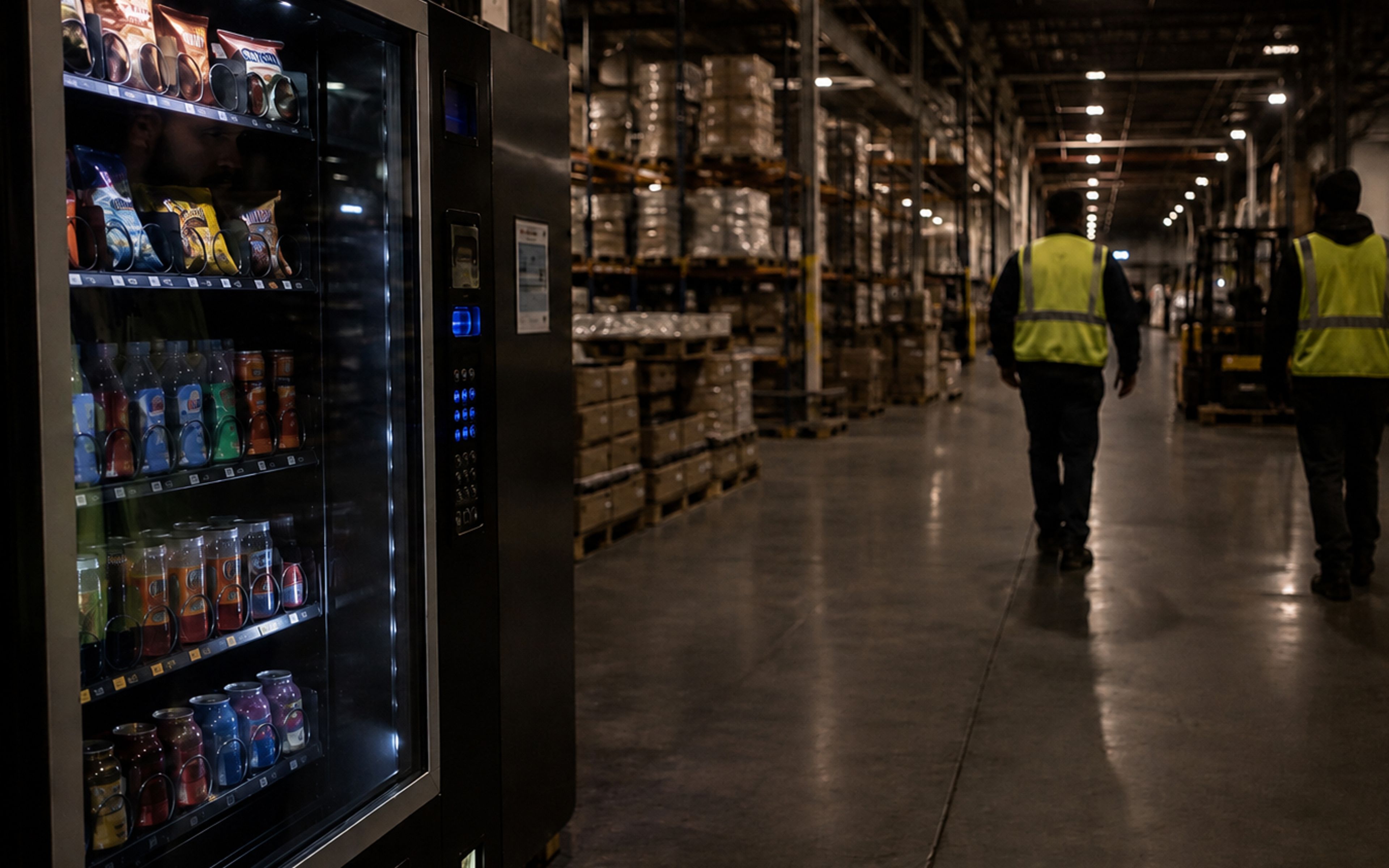 Smart vending machines in a warehouse facility
