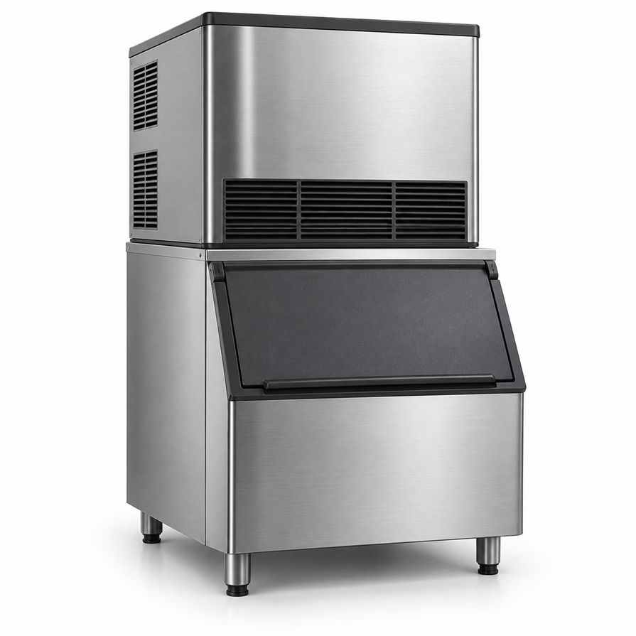 Commercial ice machine with a storage bin