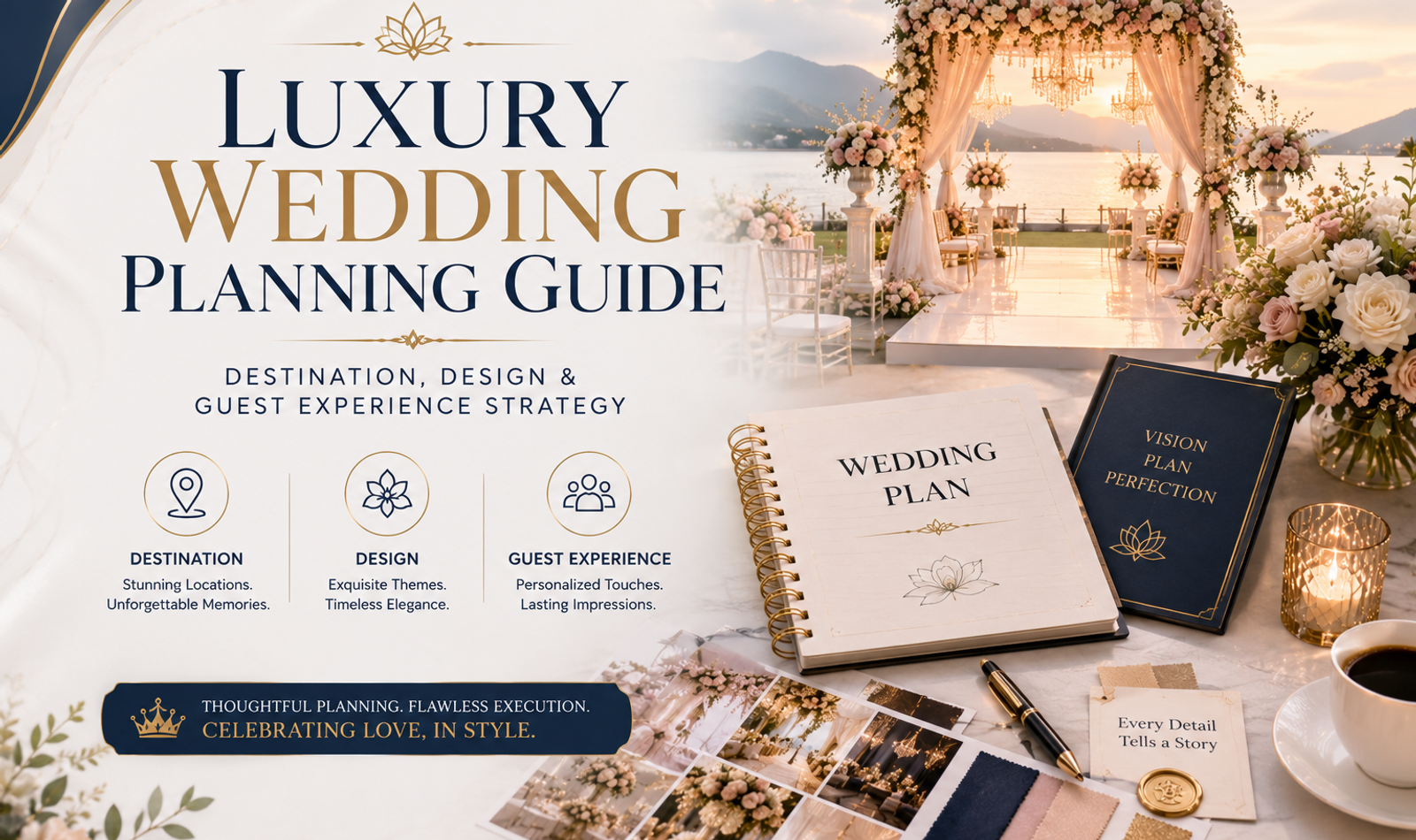 Luxury destination wedding in India featuring an elegant venue, immersive wedding décor, refined tablescapes, personalised guest hospitality and premium event production.