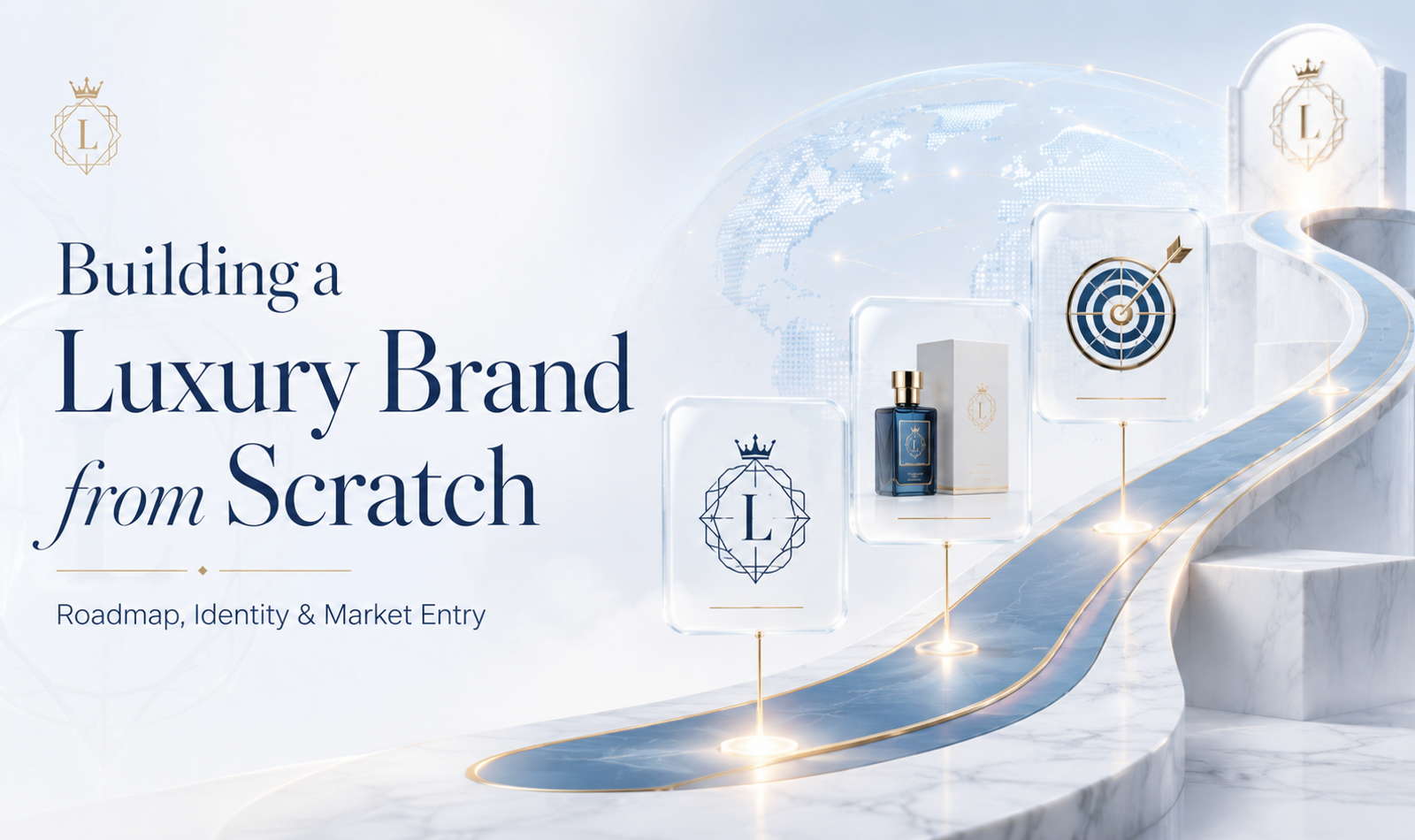 Luxury brand-building roadmap showing identity, positioning, market entry, launch strategy, customer experience and premium growth milestones.
