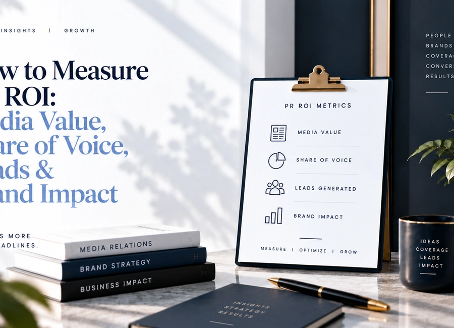 PR ROI measurement using media value, share of voice, leads and brand impact