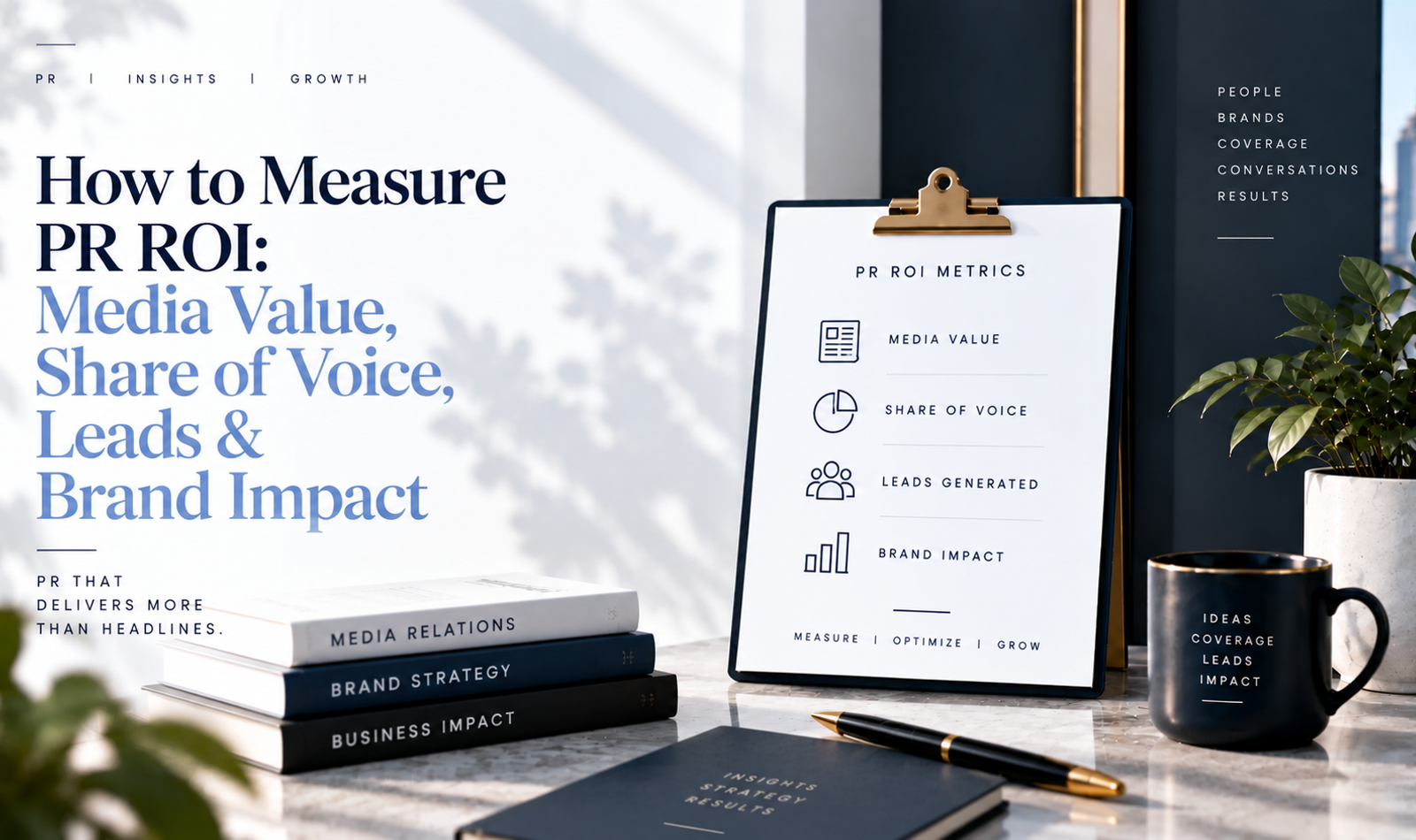 PR ROI measurement using media value, share of voice, leads and brand impact