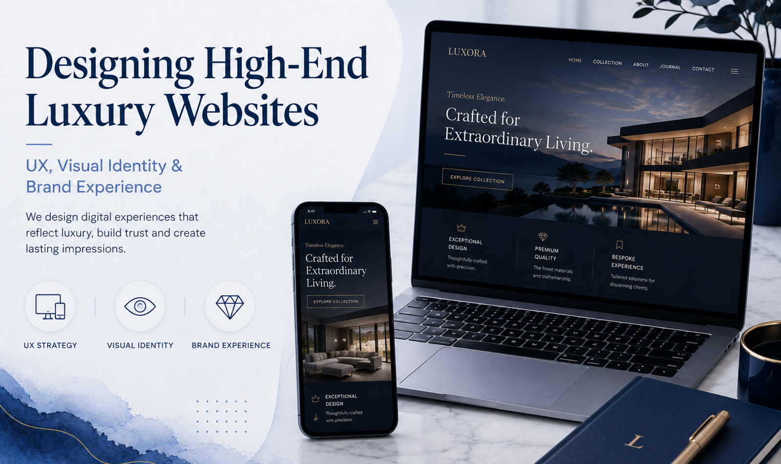 High-end luxury website design with premium UX, visual identity and brand experience