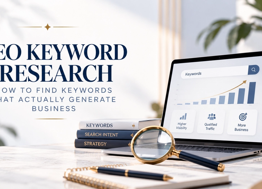SEO keyword research dashboard showing search intent, keyword opportunities, organic traffic analysis and lead generation strategy for businesses. Copy