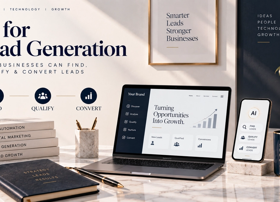 AI for lead generation showing lead discovery, qualification, scoring, automation and conversion process