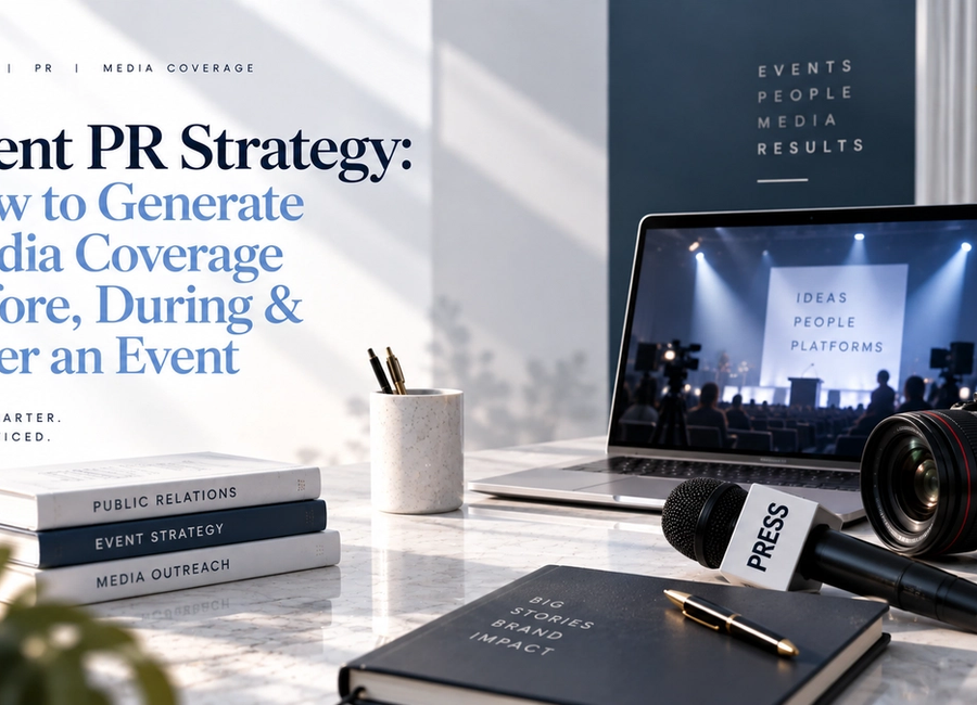 Event PR strategy with journalists and photographers covering a branded event