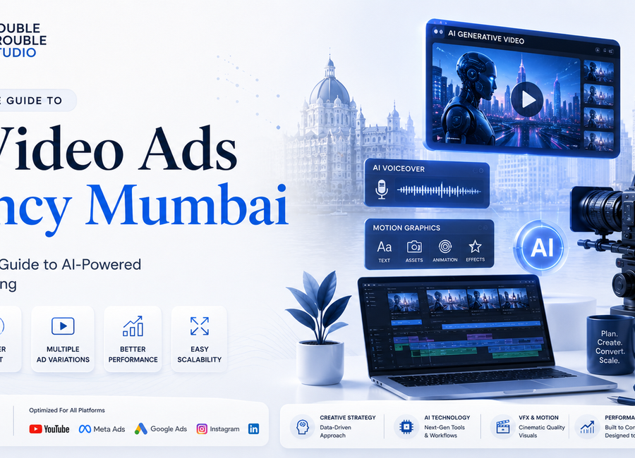 AI Video Ads Agency Mumbai creating AI-powered commercial video advertising for businesses using generative AI, VFX, and motion graphics by Double Trouble Studio