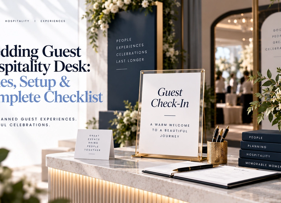 Wedding guest hospitality desk setup for luxury and destination weddings