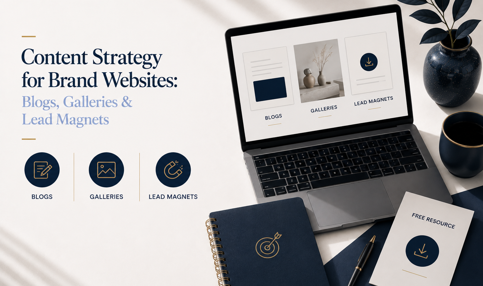 Content strategy for brand websites using blogs, galleries and lead magnets for SEO, trust and lead generation
