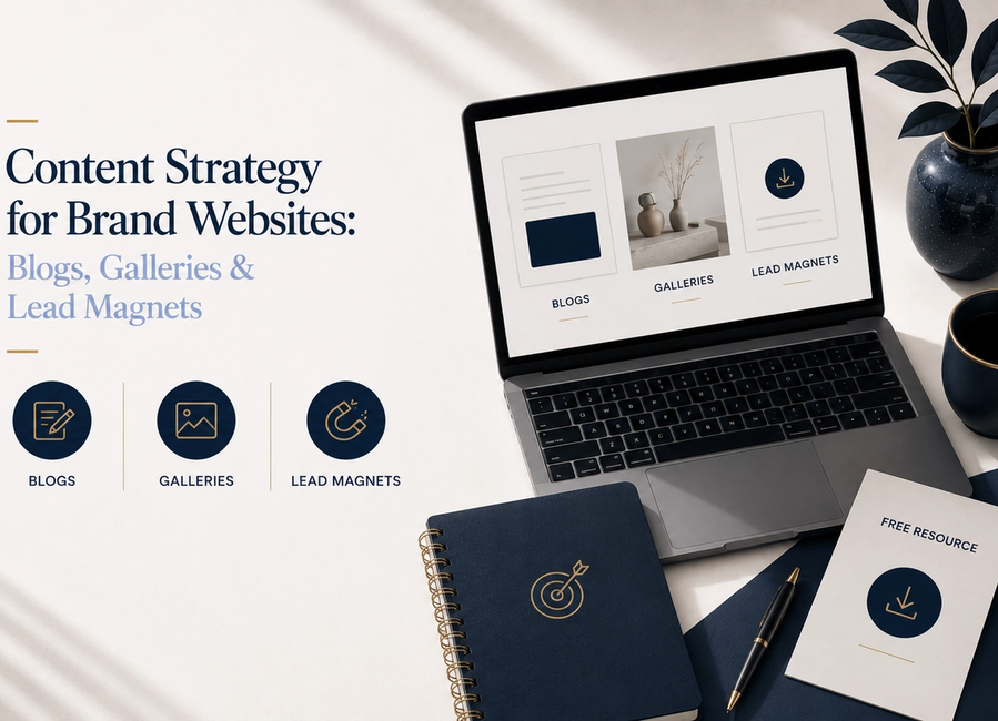 Content strategy for brand websites using blogs, galleries and lead magnets for SEO, trust and lead generation