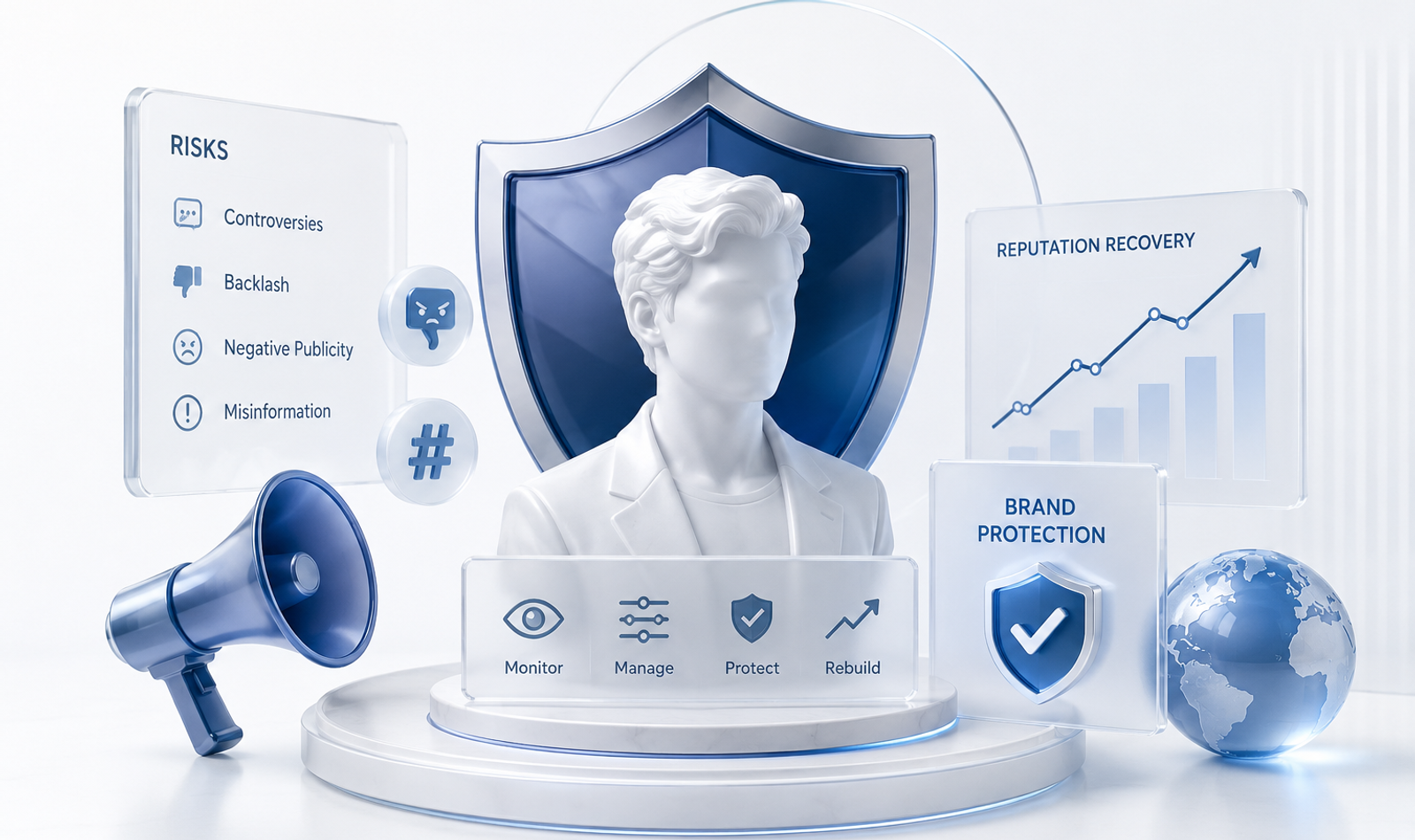Conceptual illustration of a brand shield protecting a celebrity partnership from controversy, social media backlash and reputation risk.