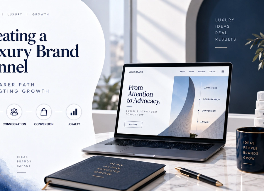 Luxury brand funnel showing awareness, consideration, trust, engagement and conversion stages