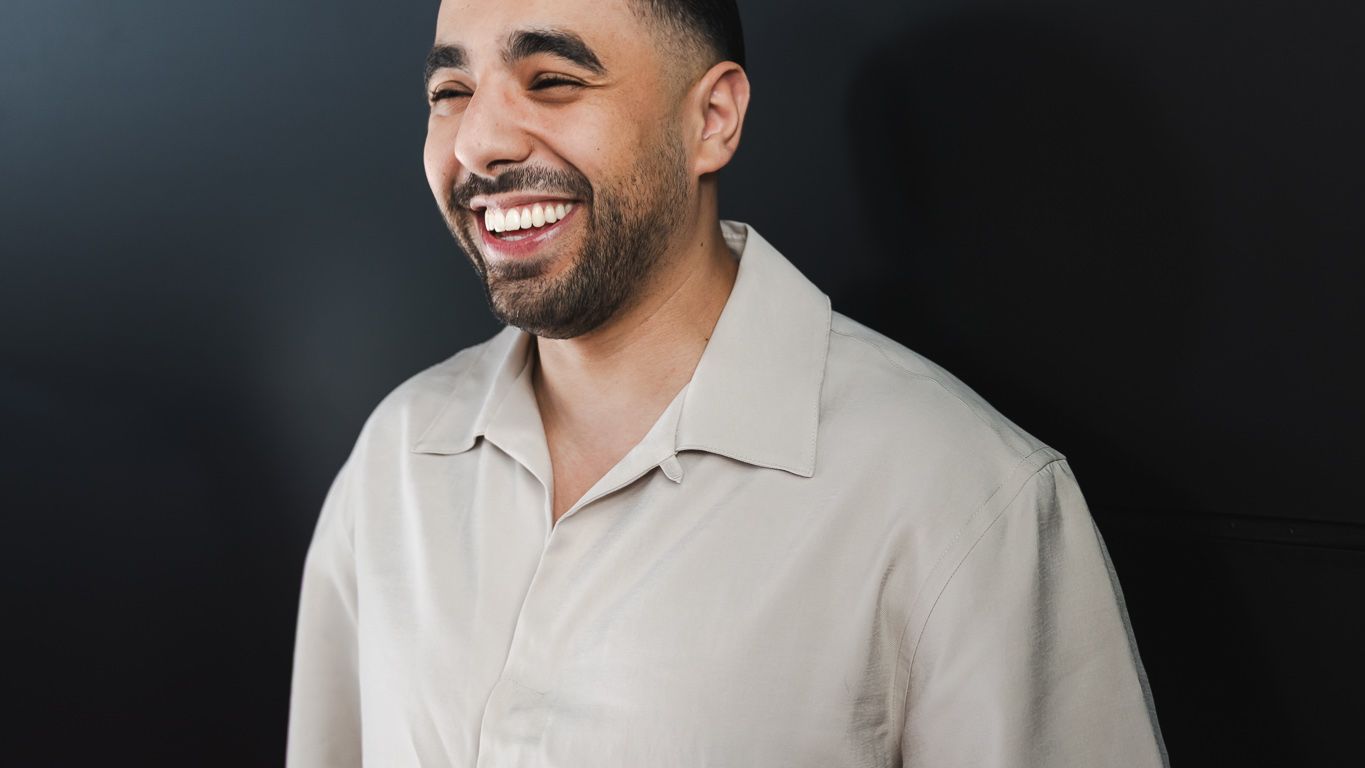 man in front of camera