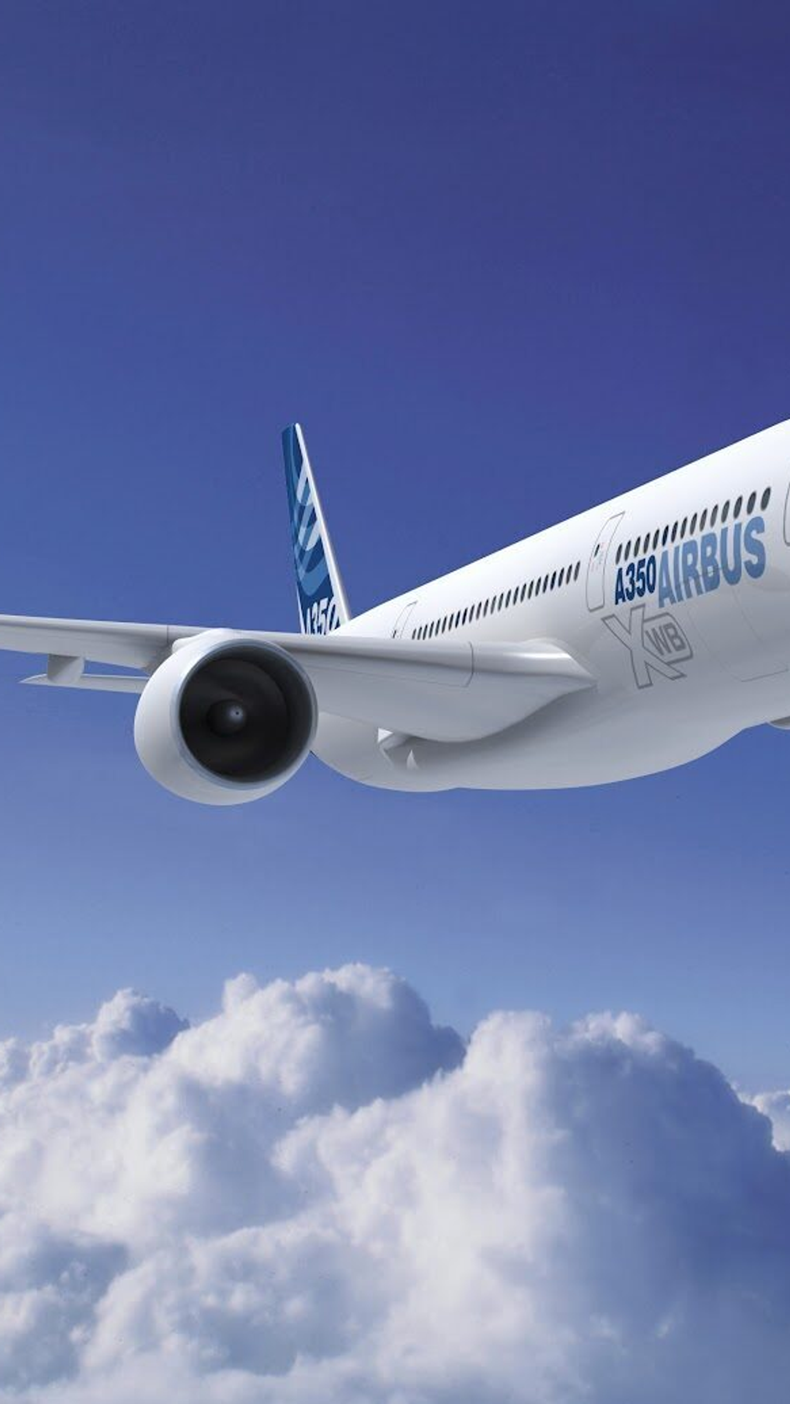 Een A350 Airbus boven de wolken