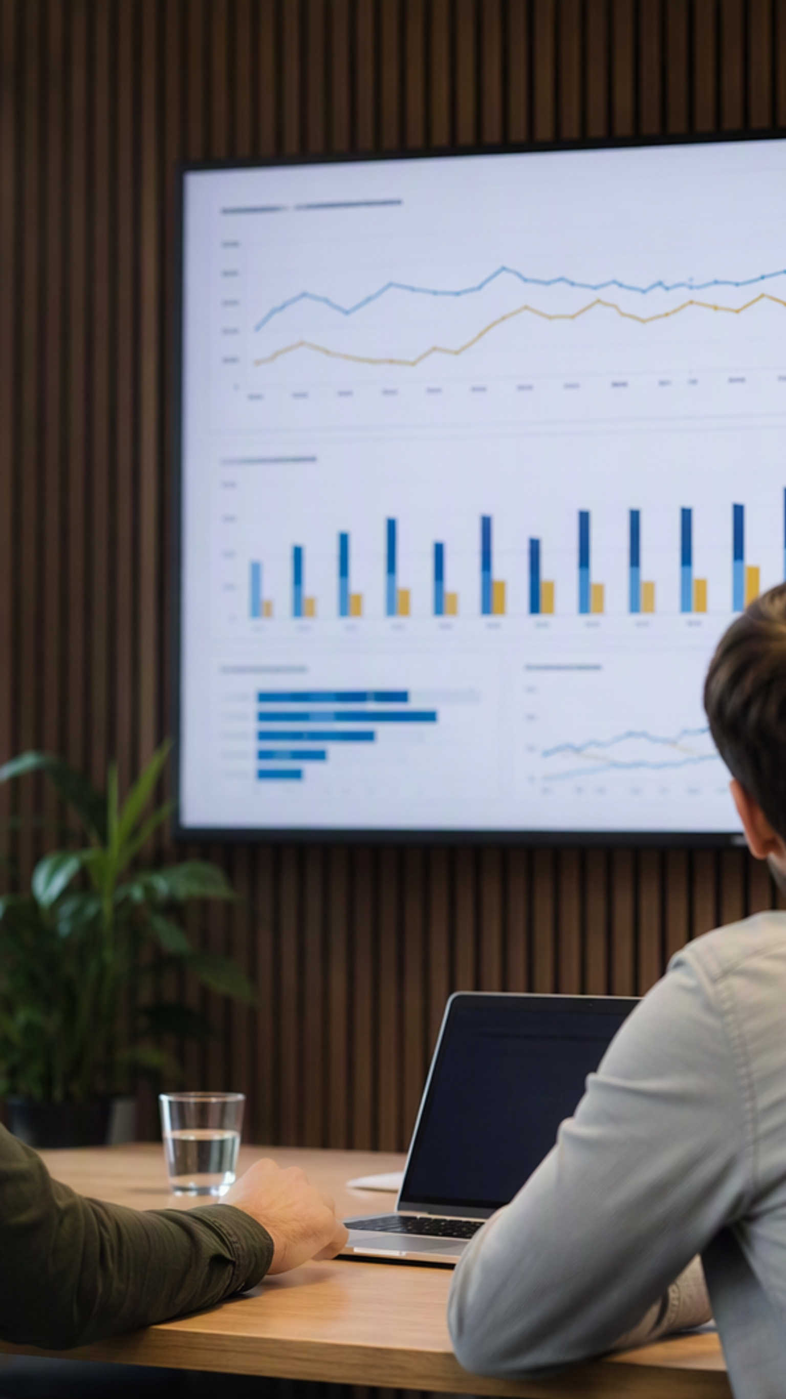 Twee professionals die kijken naar een scherm met Power BI