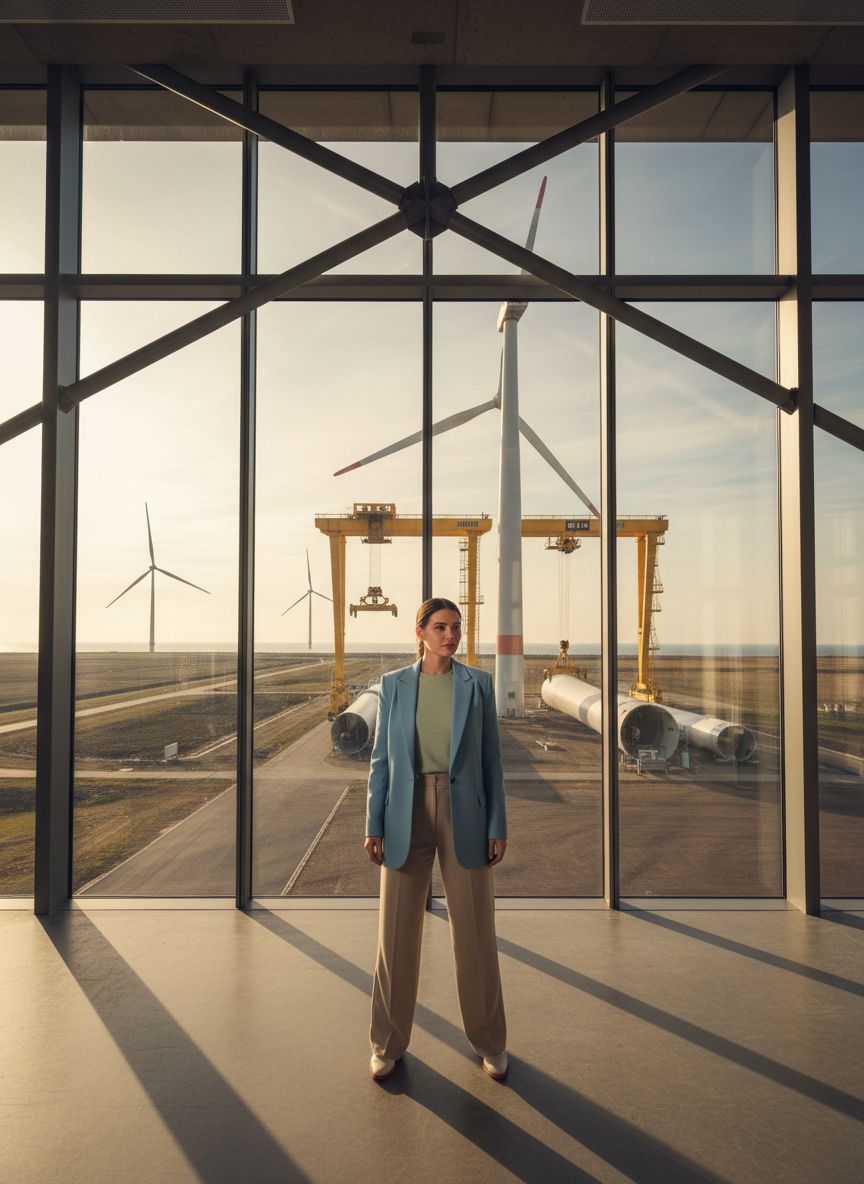 Bruggenbouwer op projectlocatie met windmolens