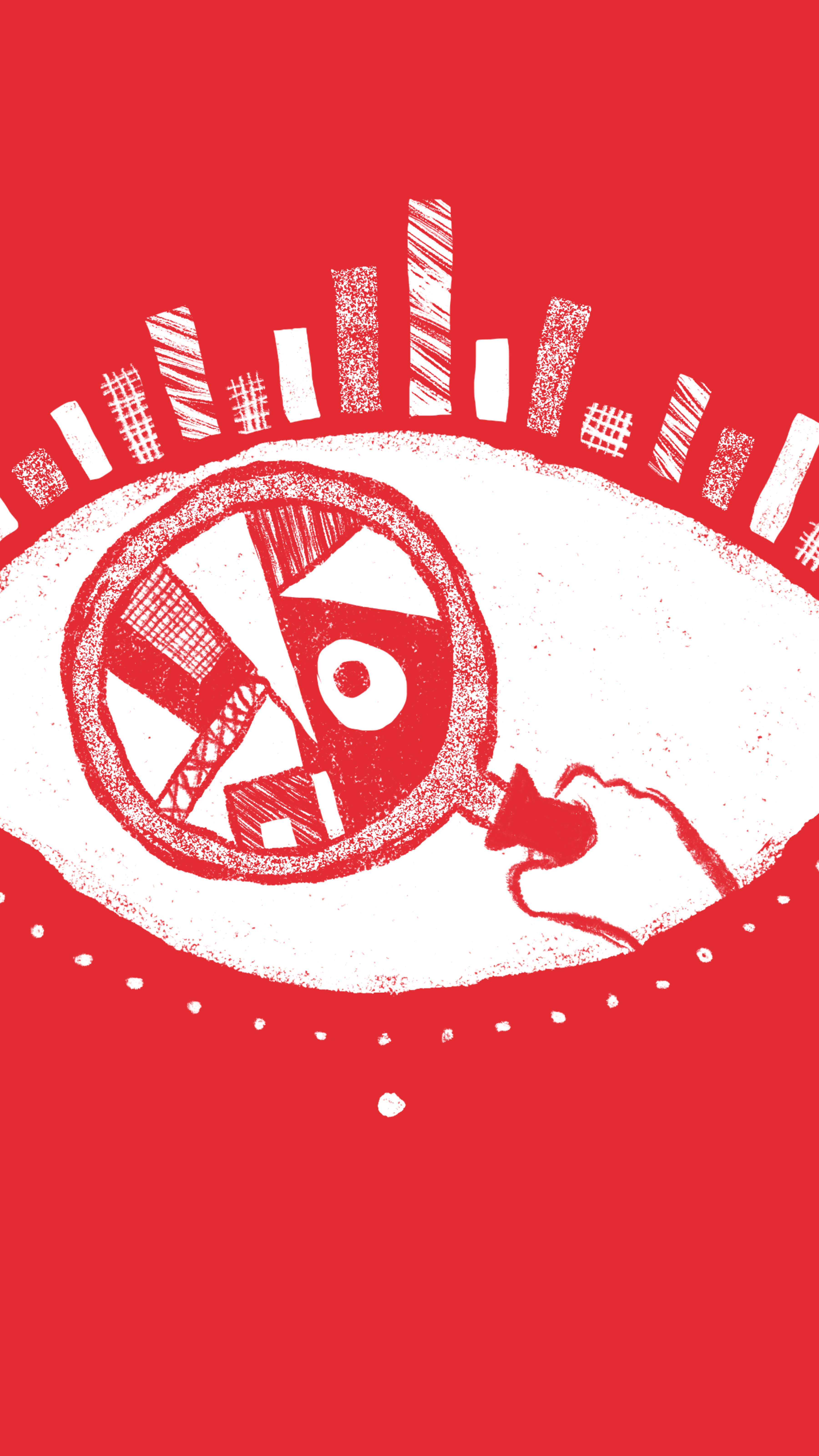 Een illustratie van een oog met een vergrootglas en grafieken als wimpers