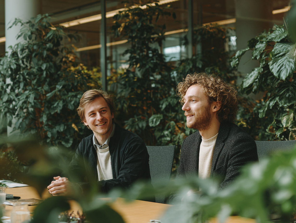 Professionals in een groene kantoortuin