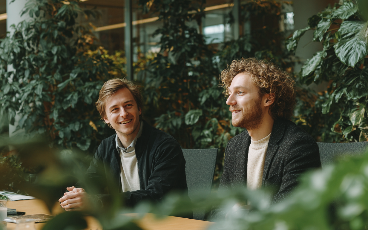 Pensioen professionals in groene kantoortuin