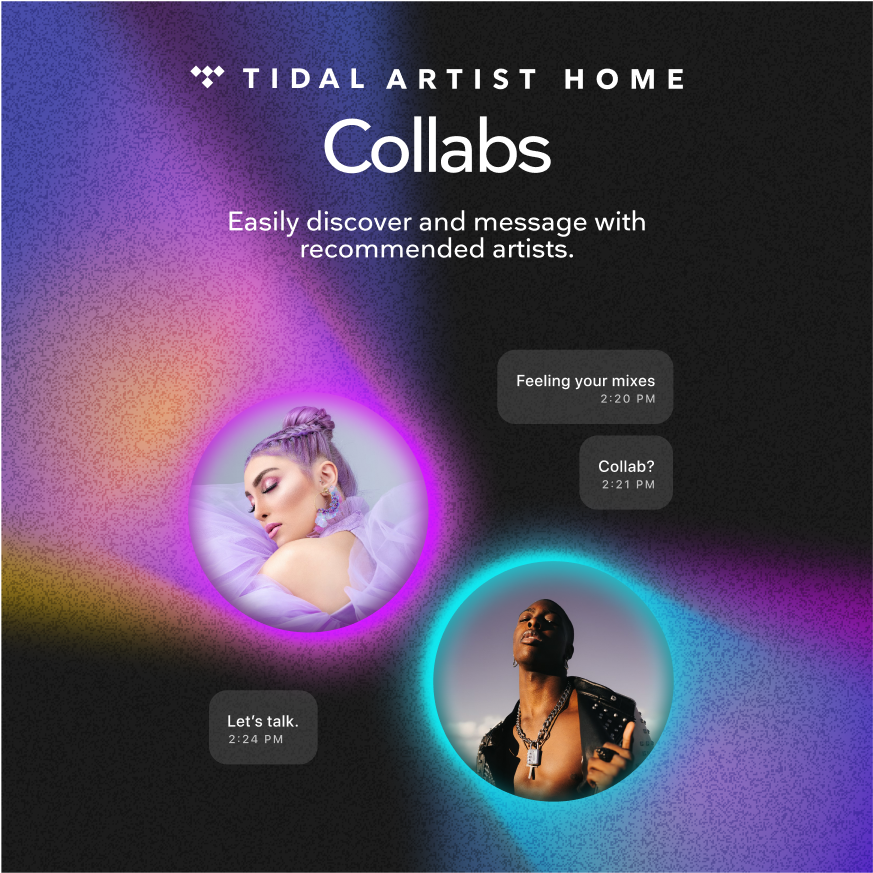 A screenshot of the TIDAL Artist Home Collabs web page.