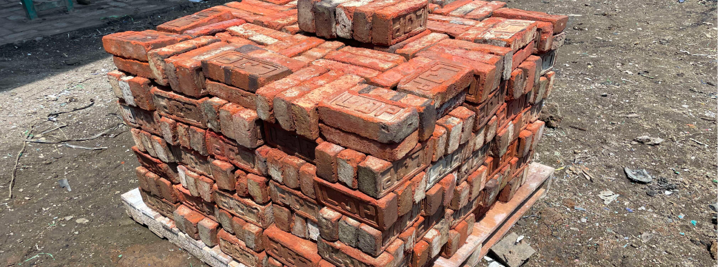 A large pile of bricks.