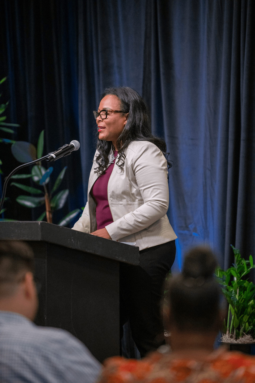 Felicia Mayo, Head of People at Block, speaking at the Uptown Market opening.