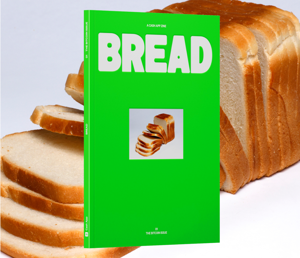 A copy of Cash App’s BREAD book next to sliced white bread.