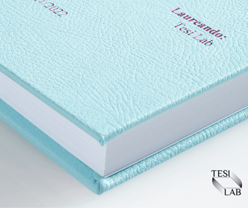 Tesilab - Copertina tesi rigida effetto pelle celeste rosa lucido metallizzato 1