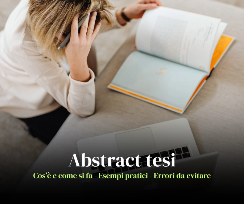 Abstract tesi: studente al computer mentre prepara il riassunto della tesi di laurea