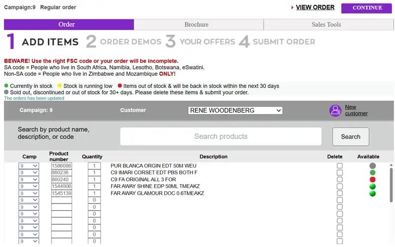 Avon representative website add product codes