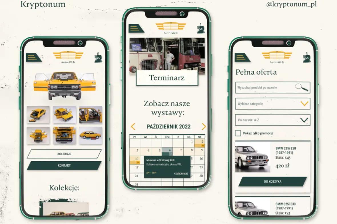 Mockupy auto-welt.info na urządzeniach mobilnych: unikalny design, zielono-żółta kolorystyka