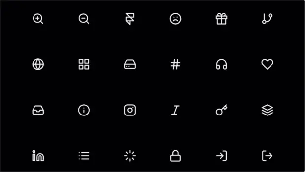 Zestaw białych ikon z ostrymi kształtami na czarnym tle