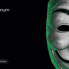 Cyberbezpieczeństwo i maska Anonymous w zielonej kolorystyce