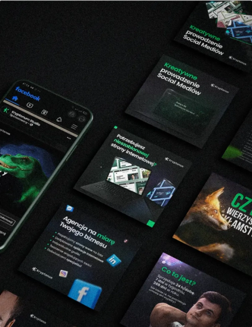 Projekt graficzny na telefonie i przykłady projektów, stworzonych przez agencję interaktywną Kryptonum