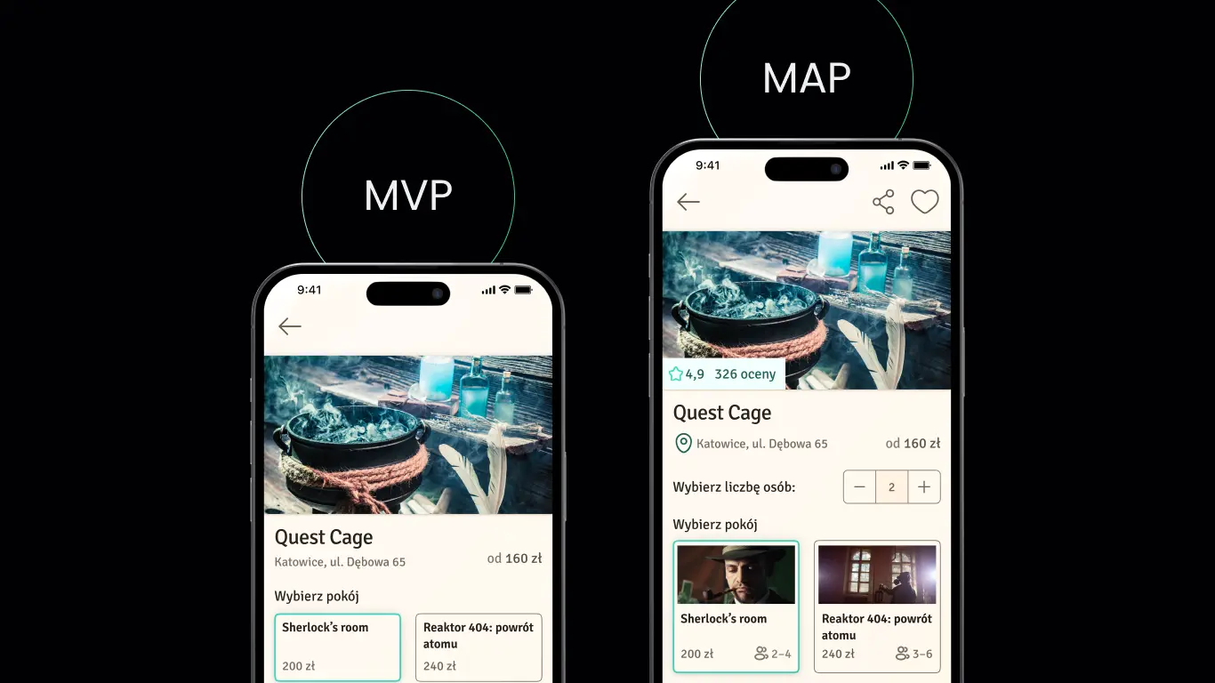Dwa rodzaje aplikacji na urządzeniu mobilnym pokazujące różnice między MVP i MAP