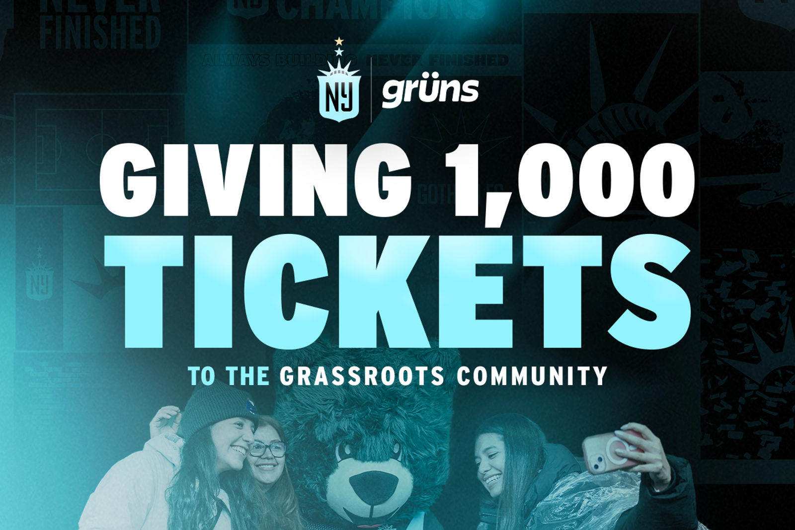 Cartel de Gotham FC y Grüns sobre la entrega de 1000 entradas para la Queens Classic