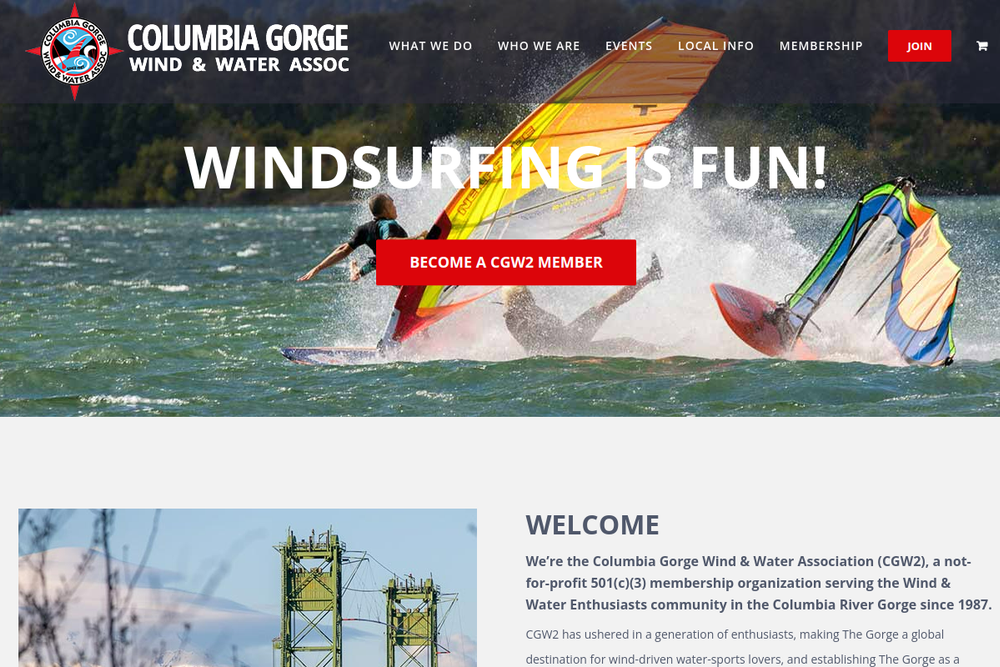 Screenshot of Columbia Gorge Wind & Water Association