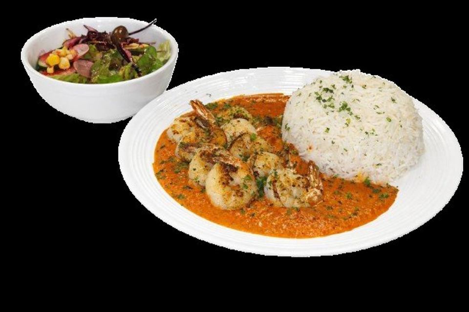 Crevettes en sauce et riz