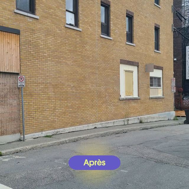 Le même mur de brique après le nettoyage