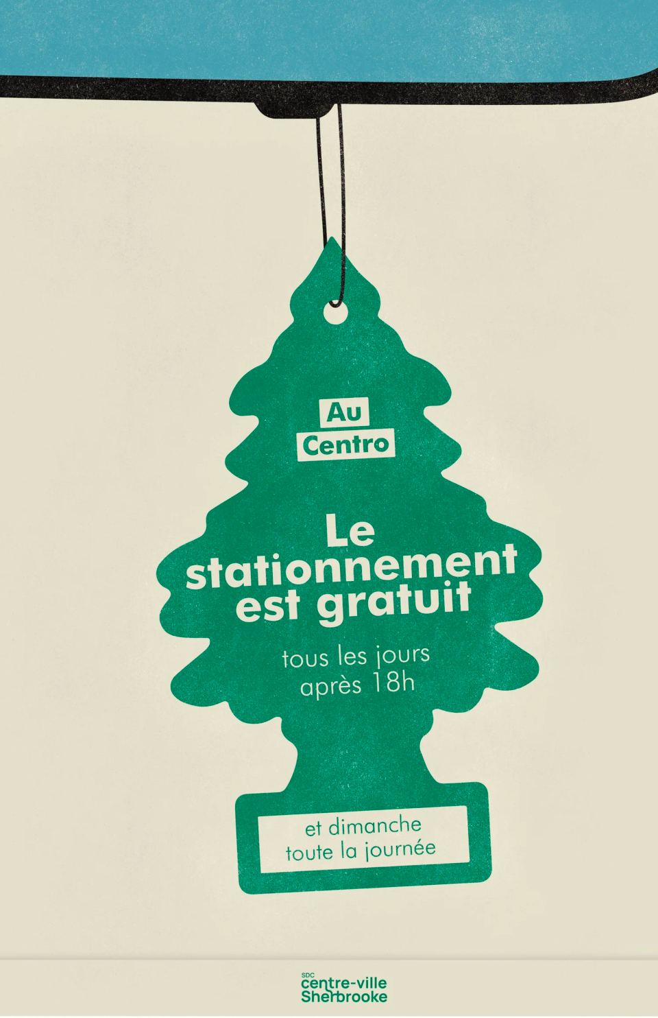 Visuel de la SDC : le stationnement est gratuit tous les jours après 18 h et le dimanche toute la journée
