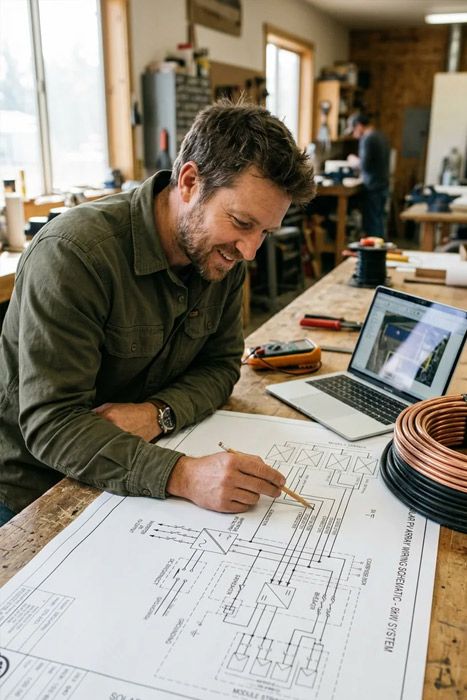 Unbound Solar engineer designing a custom solar wiring plan