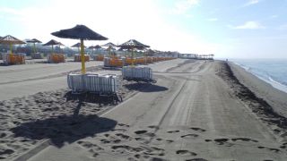 Plenty of loungers at Ada Bojana, Montenegro