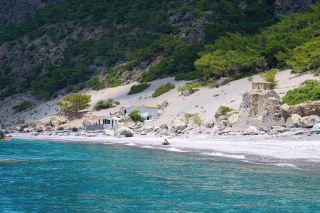 View of the beach and ancient church