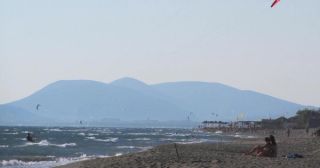 It can get windy here. View looking down the beach at Ada Bojana