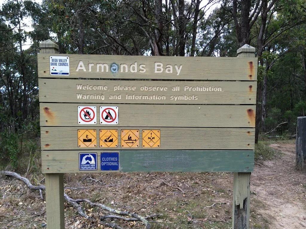 Entrance sign to Armands Beach - legally clothing optional!